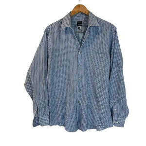 Arrow Mens Button Up Long Sleeve Shirt 16 Fitted Verticle Turquoise Stripes Thin